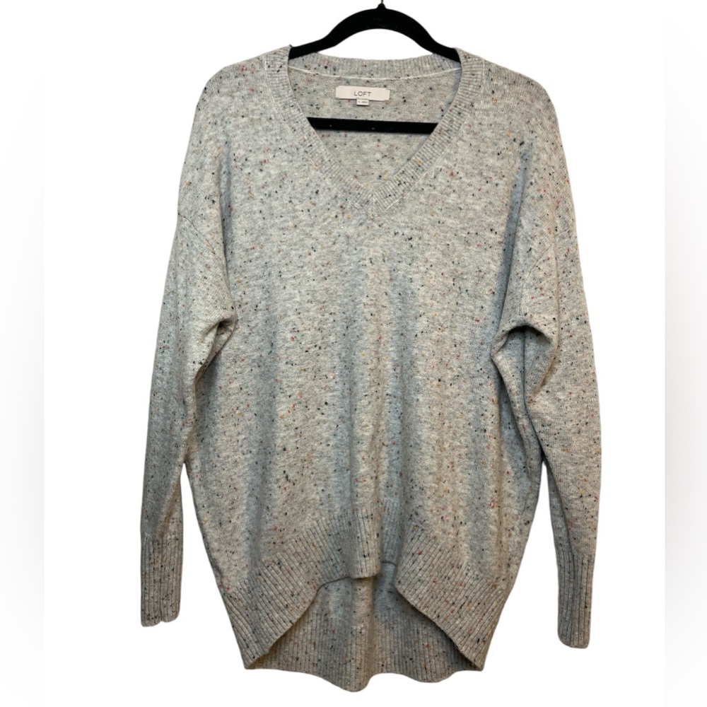 LOFT | Tunic Boat Neck Gray Speckled Sweater | Size S